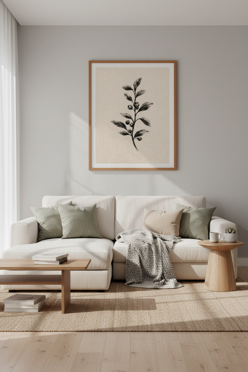 Botanical Charcoal Sketch | Vintage Fruit Branch Art, Minimalist Neutral Decor