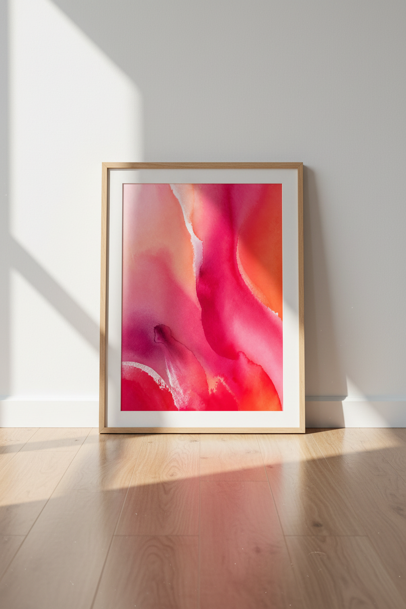 Abstract Watercolor Wash Wall Art | Pink &amp; Coral Modern Decor | Vibrant Poster