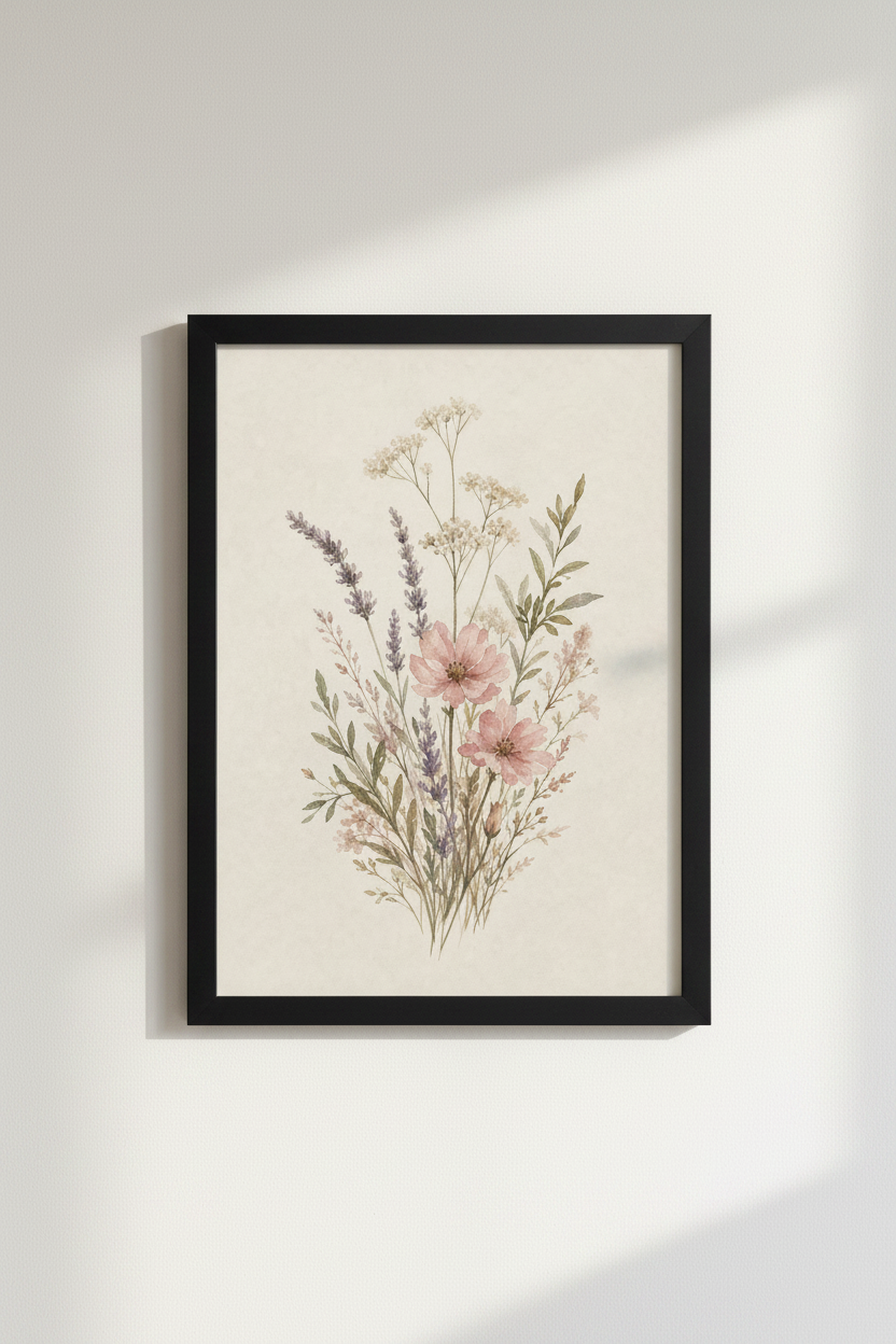 Wildflower Bouquet Watercolor Print | Pastel Floral Botanical Art | Cottagecore Poster