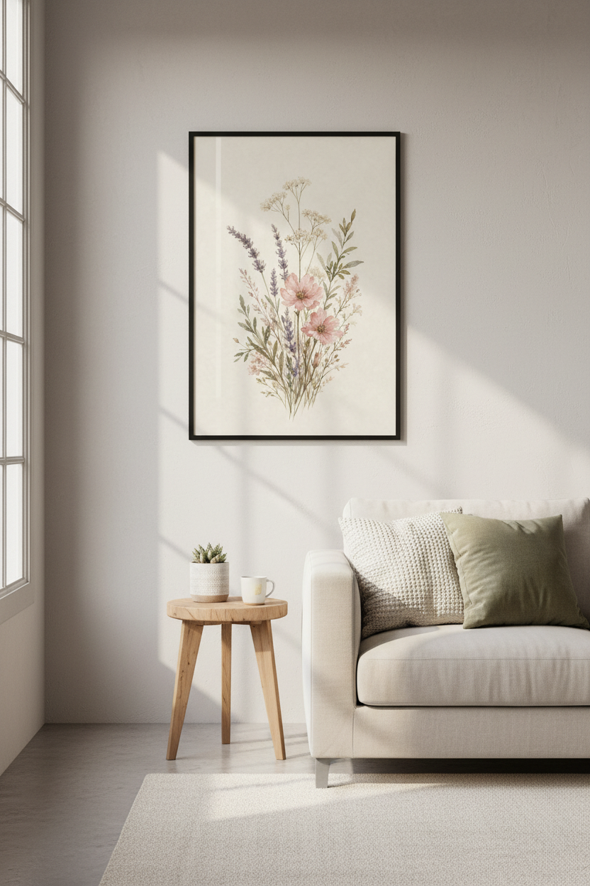 Wildflower Bouquet Watercolor Print | Pastel Floral Botanical Art | Cottagecore Poster