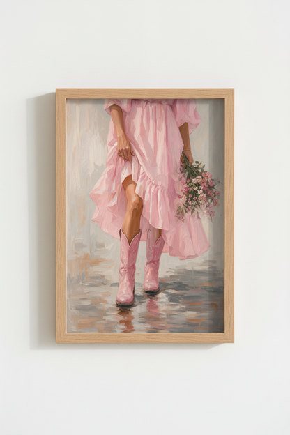 Coastal Cowgirl Wall Art Print | Pink Aesthetic Western Decor | Preppy Poster