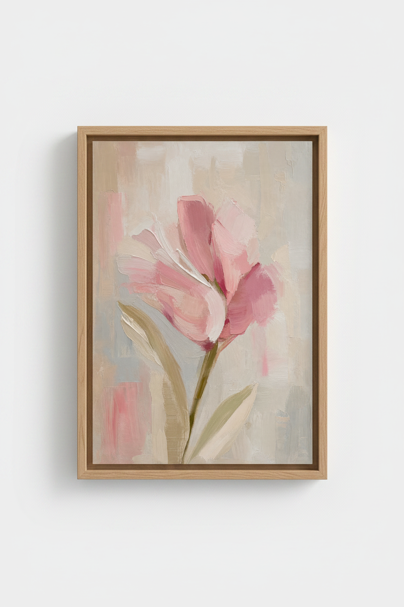 Pink Floral Wall Art Print | Impressionist Tulip Poster, Blush Bedroom Decor