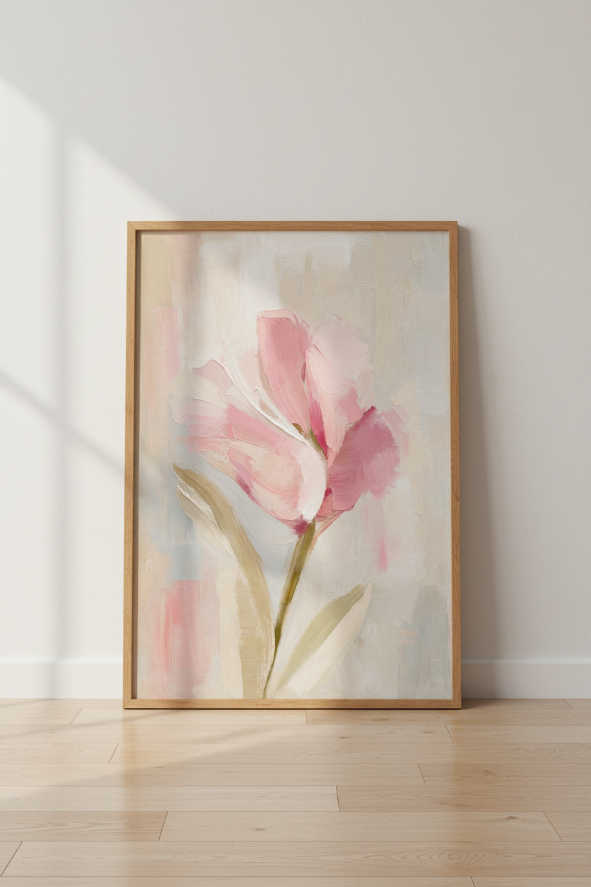 Pink Floral Wall Art Print | Impressionist Tulip Poster, Blush Bedroom Decor