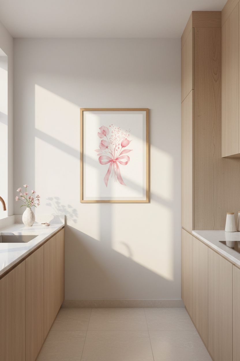 Pink Floral Bow Print | Watercolor Coquette Aesthetic, Nursery or Bedroom Wall Art