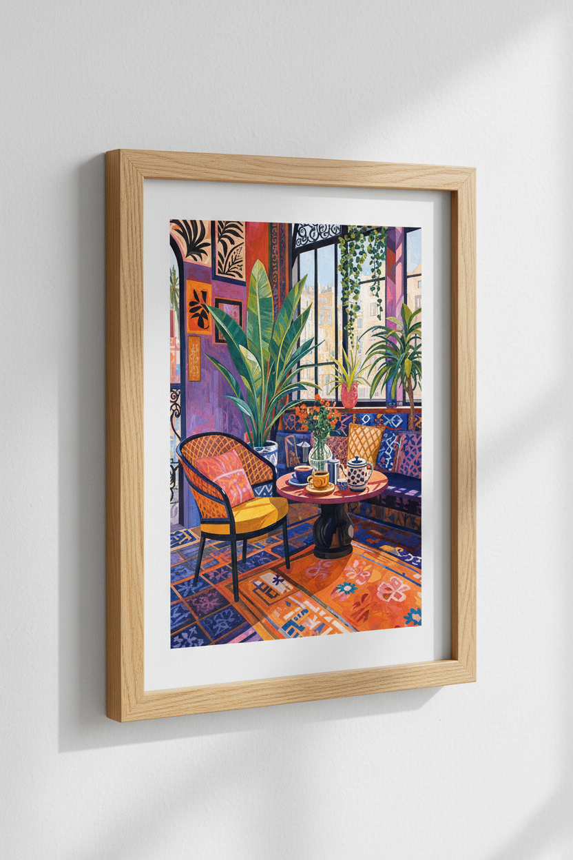 Boho Mediterranean Terrace Wall Art Print | Living Room Decor | Maximalist Poster
