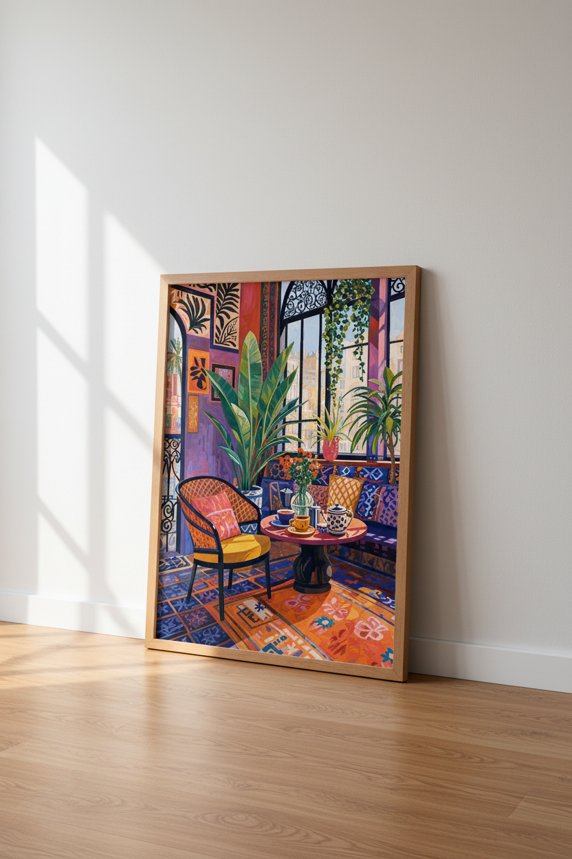 Boho Mediterranean Terrace Wall Art Print | Living Room Decor | Maximalist Poster