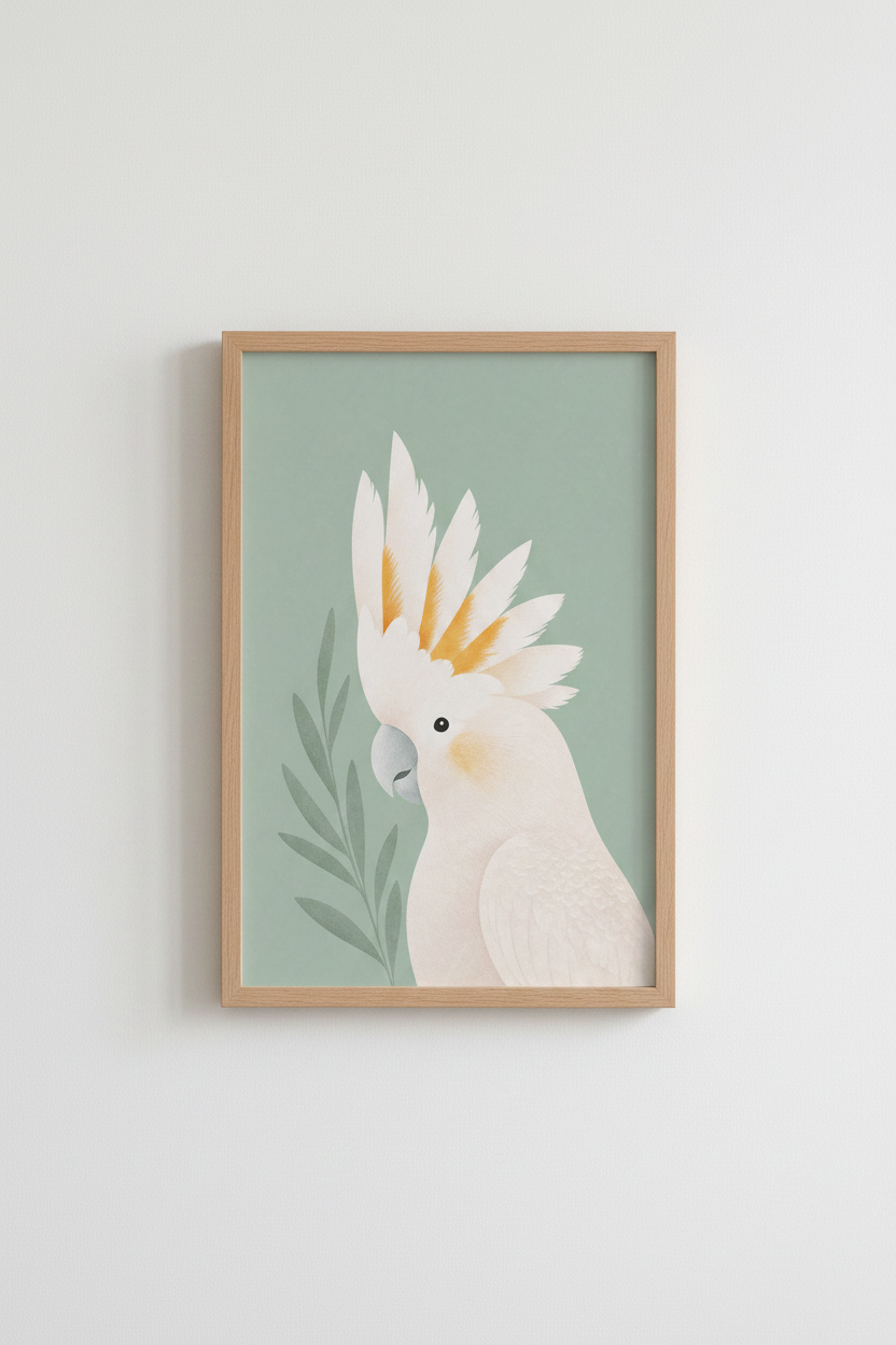 Cockatoo Bird Wall Art | Sage Green Tropical Print, Nursery &amp; Living Room Decor