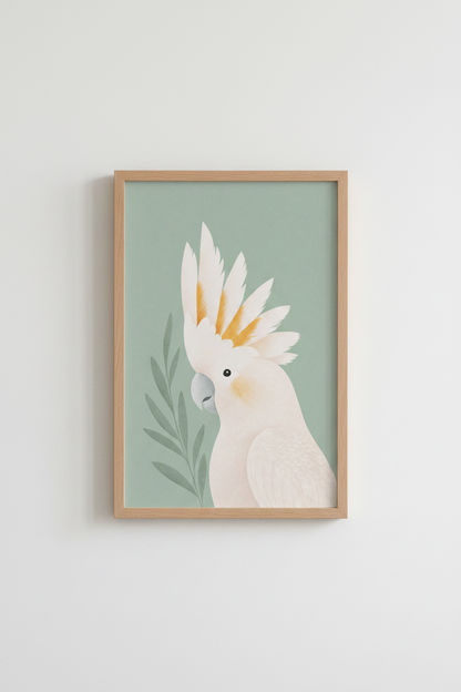 Cockatoo Bird Wall Art | Sage Green Tropical Print, Nursery &amp; Living Room Decor