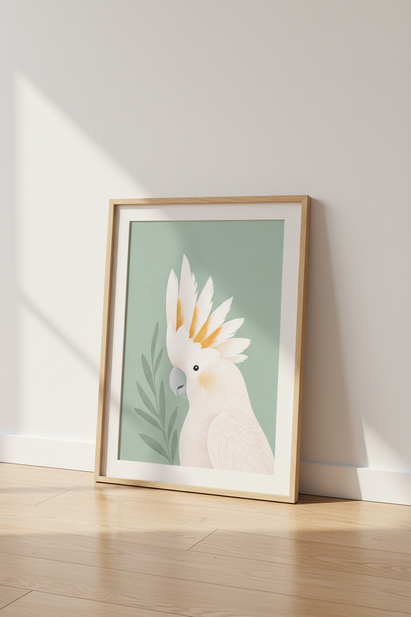Cockatoo Bird Wall Art | Sage Green Tropical Print, Nursery &amp; Living Room Decor
