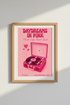 Retro Pink Record Player Wall Art | Music Room Decor | Aesthetic Preppy Poster