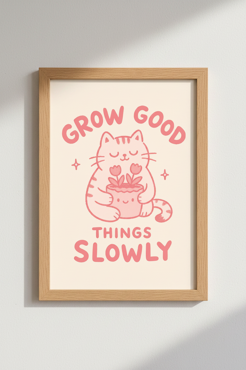 Cute Cat Wall Art | Soft Pink Palette, Cozy Living Room Decor