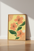 Abstract Peach Floral Wall Art | Yellow Botanical Poster, Living Room Decor
