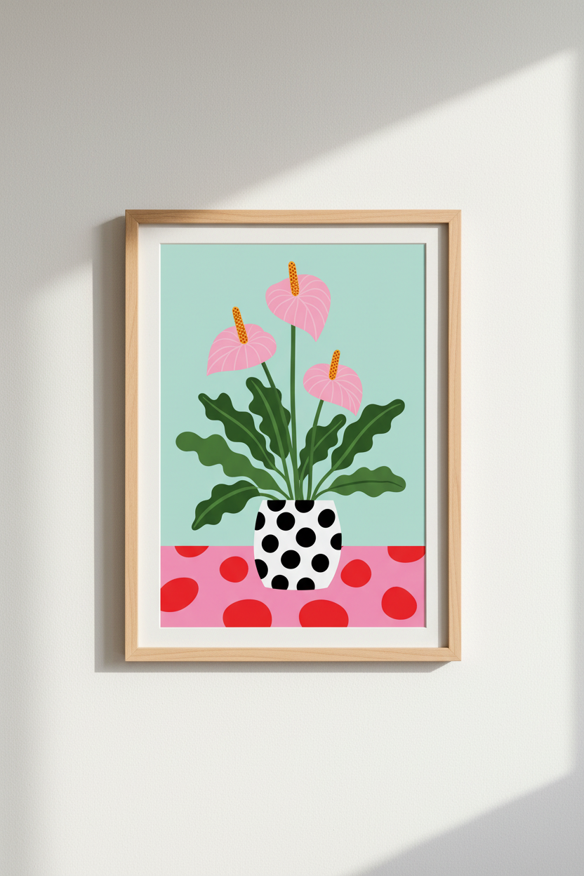 Modern Floral Wall Art Print | Pink Anthurium Poster, Colorful Kitchen Decor