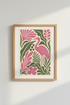 flamingo wall art | Linocut style, pink-green palette | living room decor