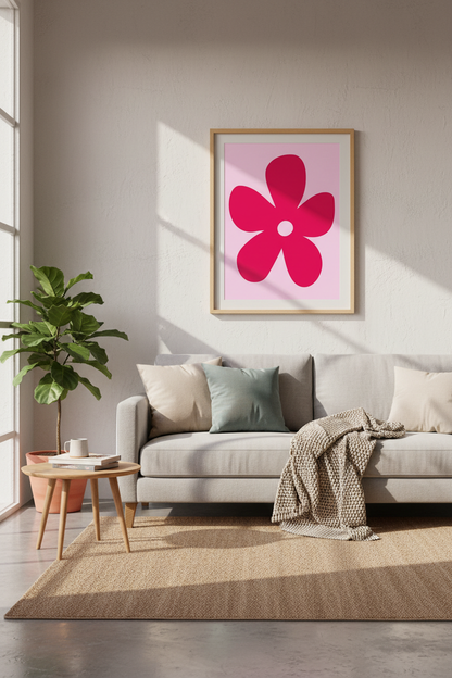Pink Flower Wall Art Print | Retro Floral Poster | Danish Pastel Decor
