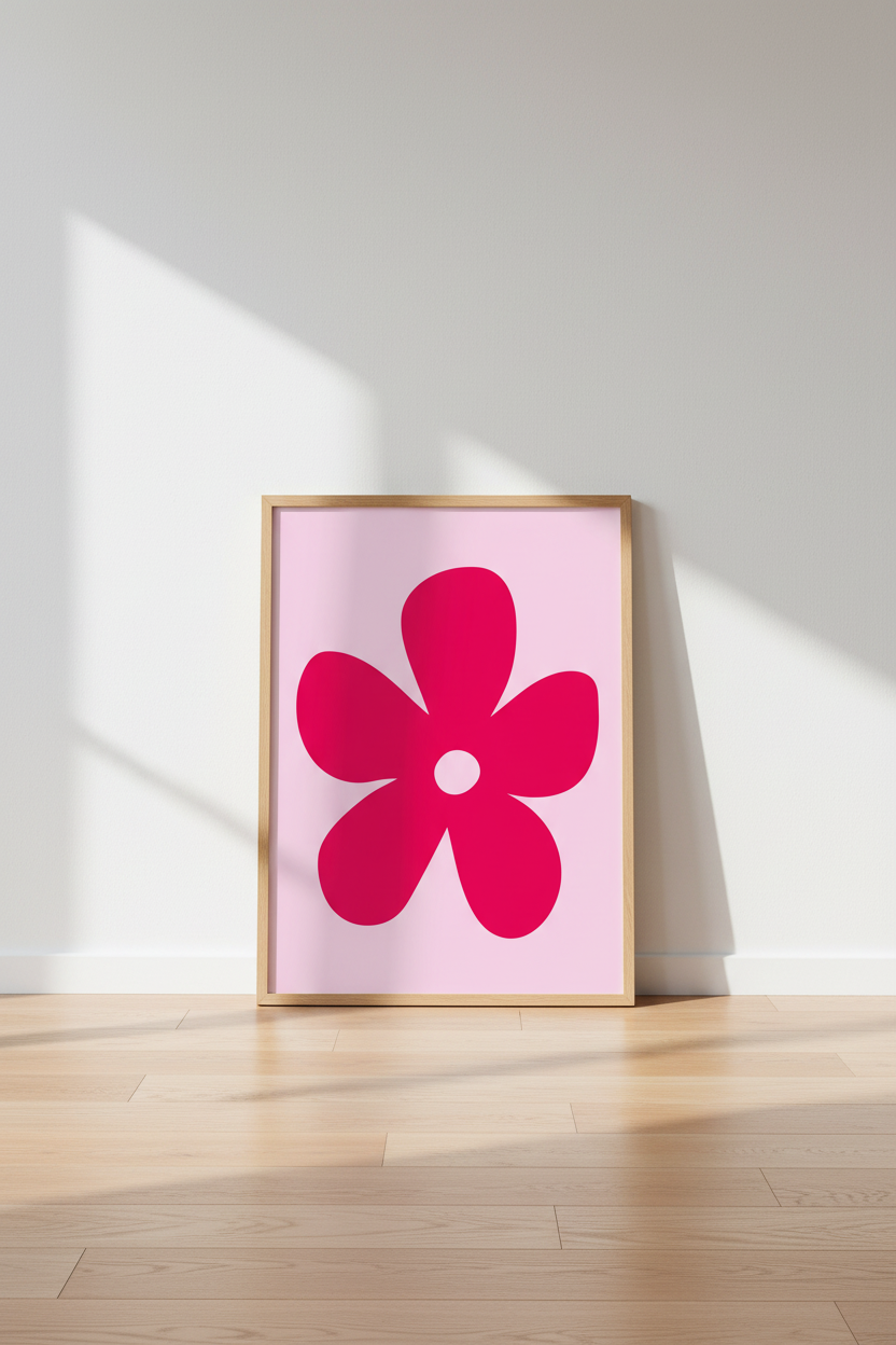 Pink Flower Wall Art Print | Retro Floral Poster | Danish Pastel Decor