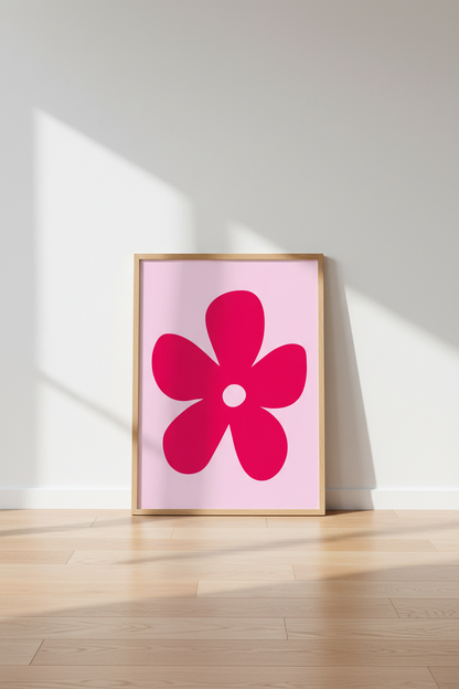 Pink Flower Wall Art Print | Retro Floral Poster | Danish Pastel Decor