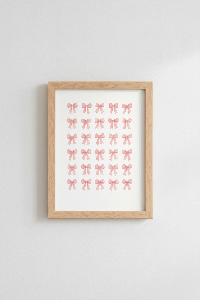 Pink Bows Watercolor Wall Art Print | Nursery &amp; Dorm Decor | Coquette Aesthetic Poster