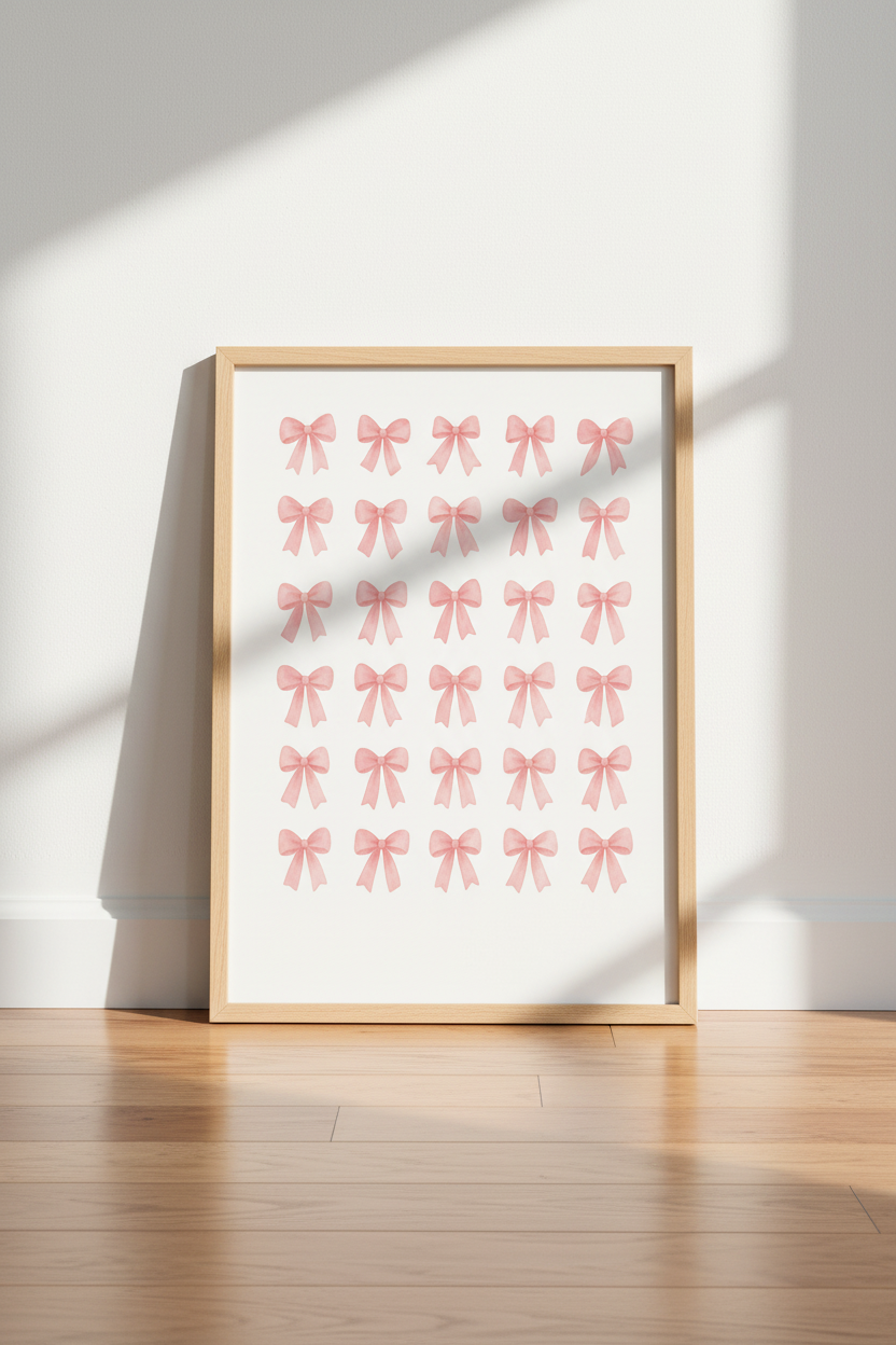 Pink Bows Watercolor Wall Art Print | Nursery &amp; Dorm Decor | Coquette Aesthetic Poster