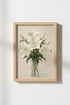 Lily Floral Oil Painting | White Floral Wall Art, Farmhouse Botanical Poster