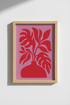 Bold Plant Wall Art | Abstract Red Floral on Pink, Living Room Decor