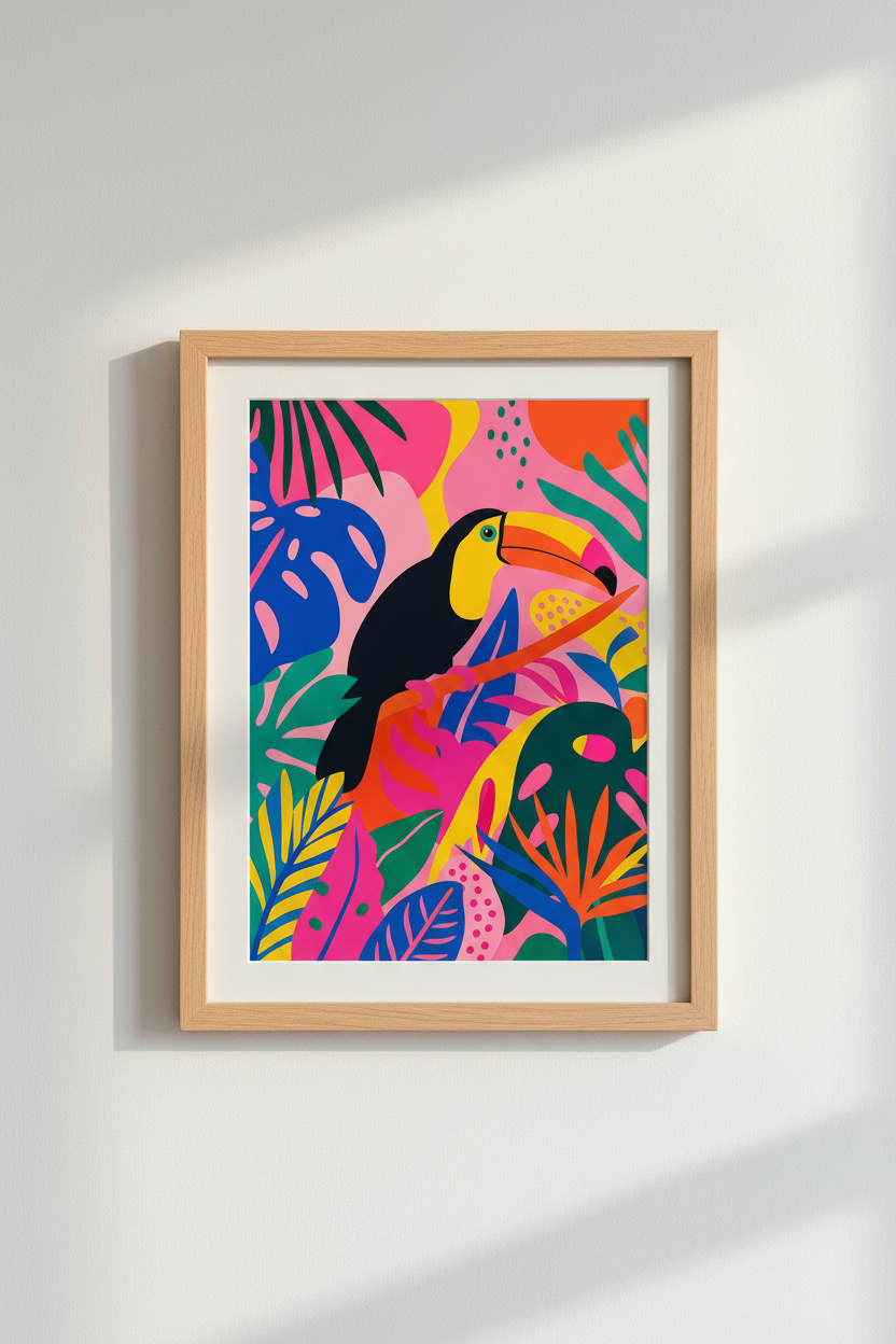 Colorful Toucan Print | Tropical Jungle Bird Art, Vibrant Maximalist Room Decor