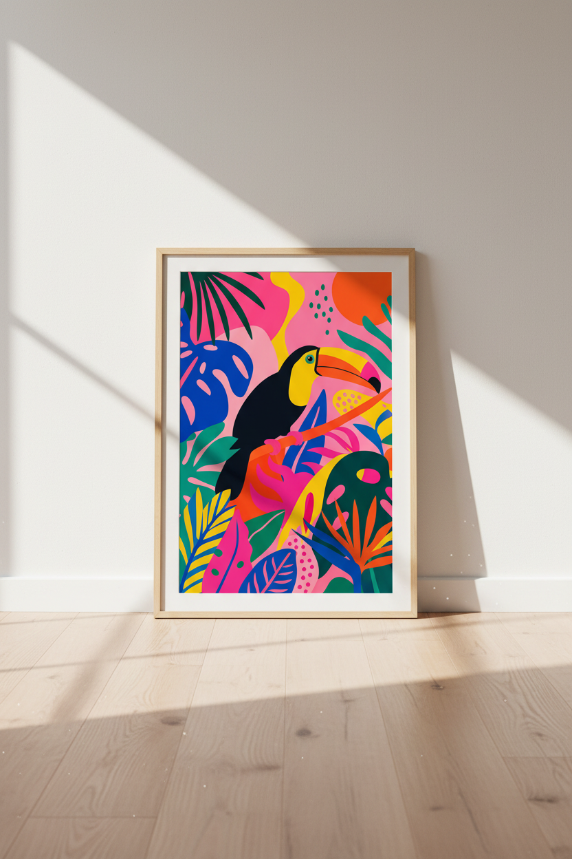 Colorful Toucan Print | Tropical Jungle Bird Art, Vibrant Maximalist Room Decor