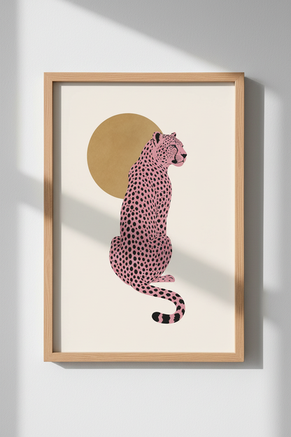 Pink Cheetah Wall Art Print | Boho Animal Decor | Minimalist Modern Poster