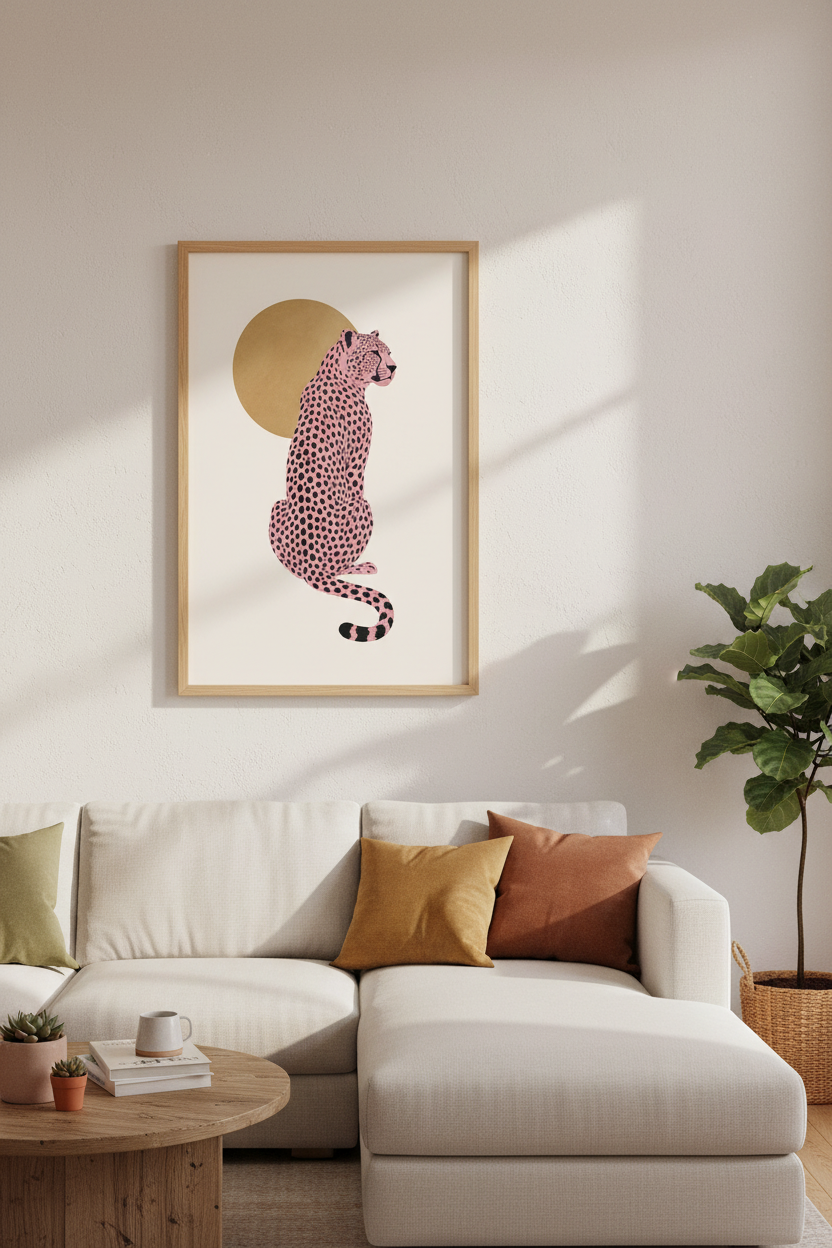 Pink Cheetah Wall Art Print | Boho Animal Decor | Minimalist Modern Poster