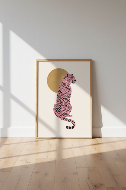 Pink Cheetah Wall Art Print | Boho Animal Decor | Minimalist Modern Poster