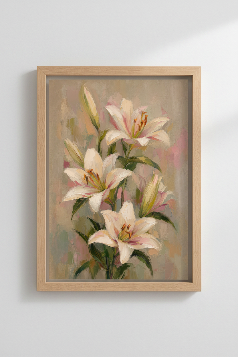 Floral Oil Painting Print | Lily Flower Wall Art | Vintage Impressionist Poster