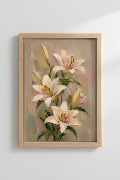 Floral Oil Painting Print | Lily Flower Wall Art | Vintage Impressionist Poster