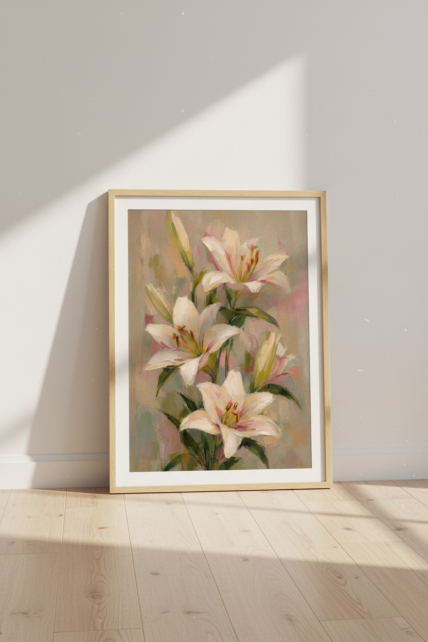 Floral Oil Painting Print | Lily Flower Wall Art | Vintage Impressionist Poster