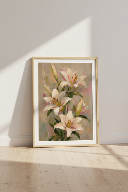 Floral Oil Painting Print | Lily Flower Wall Art | Vintage Impressionist Poster