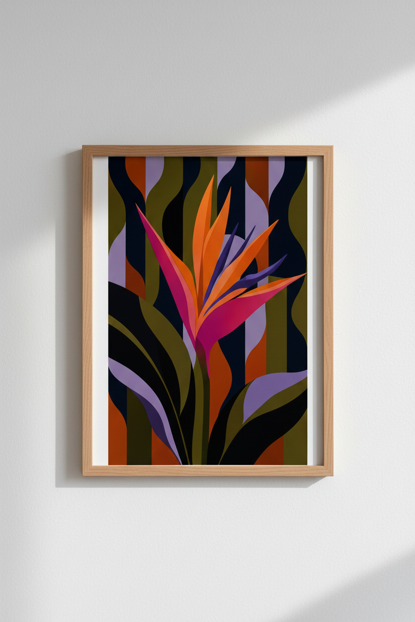 Colorful Floral Wall Art | Bird of Paradise Abstract Print, Modern Tropical Decor Poster