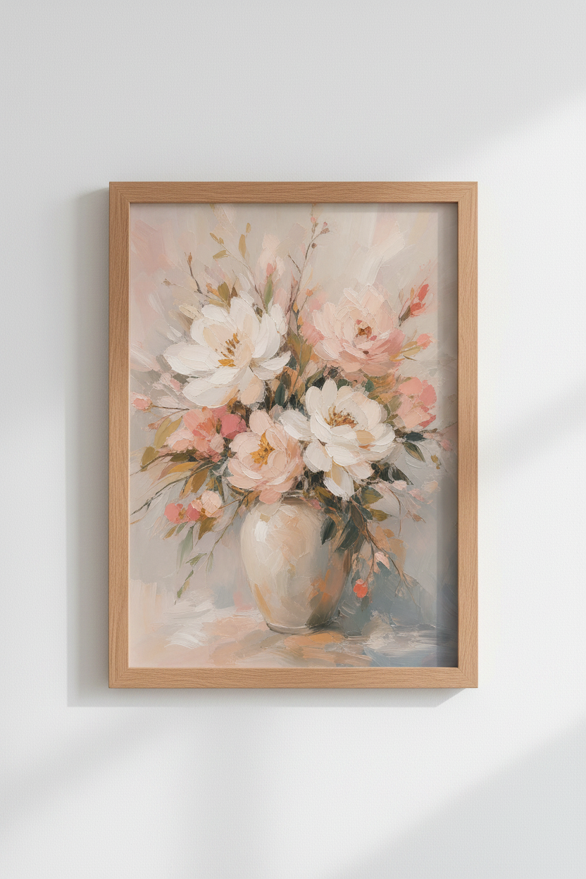 Pastel Floral Wall Art Print | Blush Pink Peony Poster | Romantic Bedroom Decor