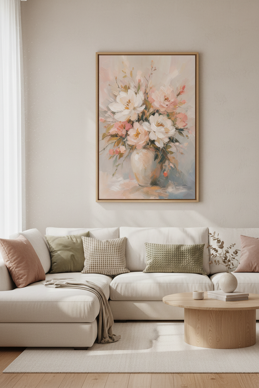Pastel Floral Wall Art Print | Blush Pink Peony Poster | Romantic Bedroom Decor