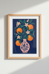 Citrus Floral Wall Art Print | Navy Blue Botanical Poster, Kitchen Decor