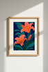 Floral Botanical Wall Art Print | Navy & Coral Lily, Modern Home Decor