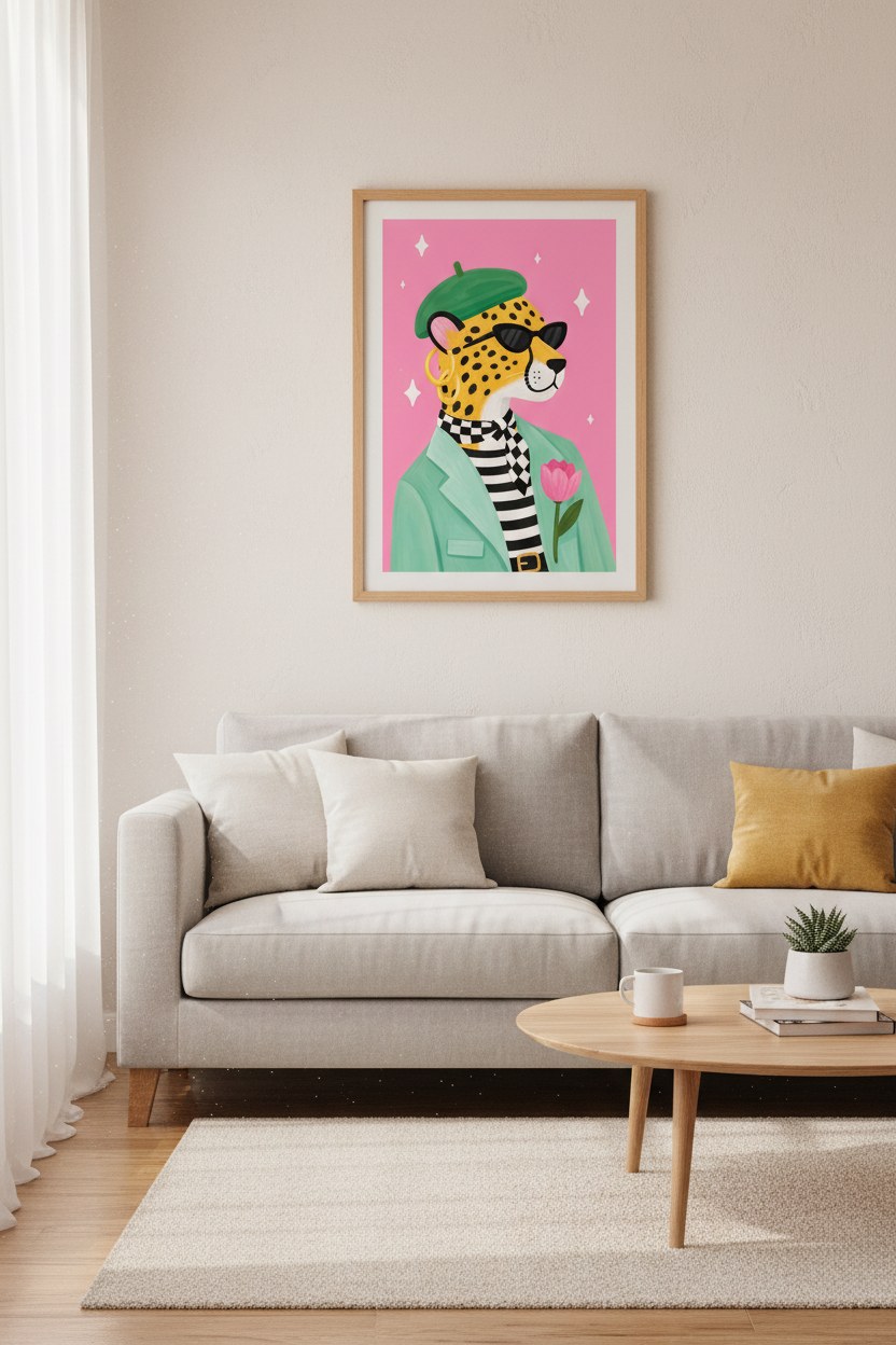 Eclectic Cheetah Wall Art Print | Funky Pink Maximalist Decor | Trendy Fashion Poster