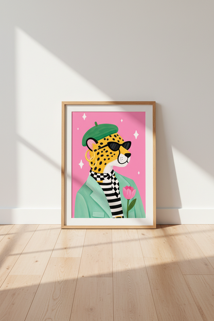 Eclectic Cheetah Wall Art Print | Funky Pink Maximalist Decor | Trendy Fashion Poster