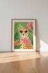 Cheetah in Sunglasses Wall Art | Tropical Jungle Pink Decor | Maximalist Poster