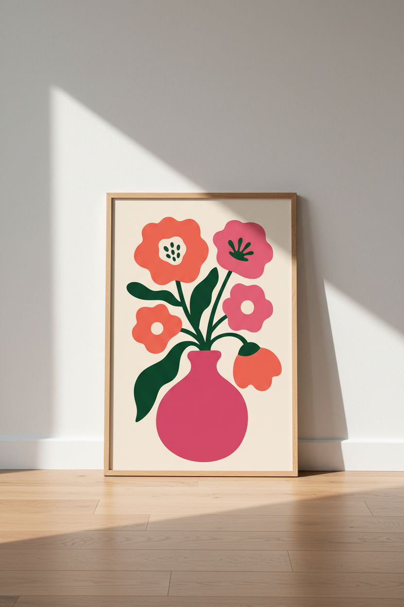 boho floral wall art | Living room decor vibe | Pink poster