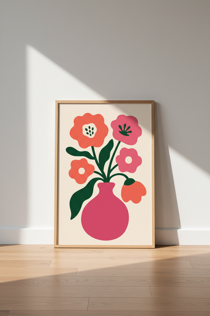 boho floral wall art | Living room decor vibe | Pink poster