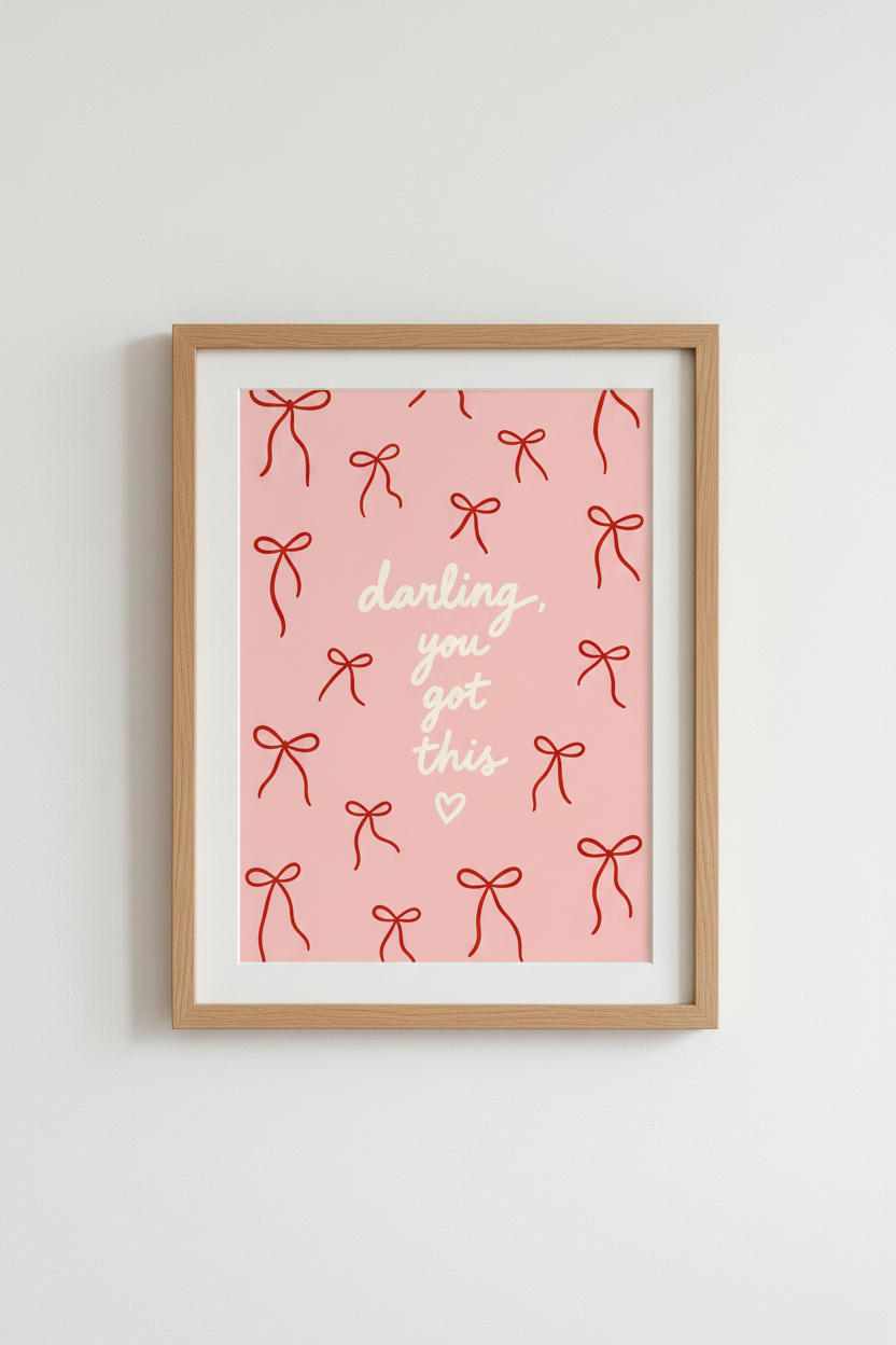pink bow wall art | Pastel palette, white script | Nursery decor poster