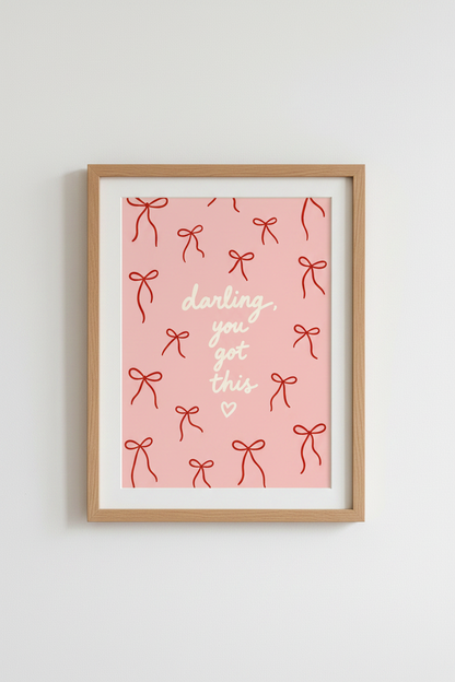 pink bow wall art | Pastel palette, white script | Nursery decor poster