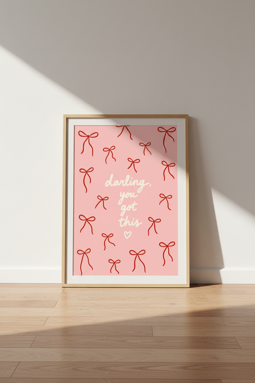 pink bow wall art | Pastel palette, white script | Nursery decor poster