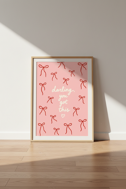 pink bow wall art | Pastel palette, white script | Nursery decor poster