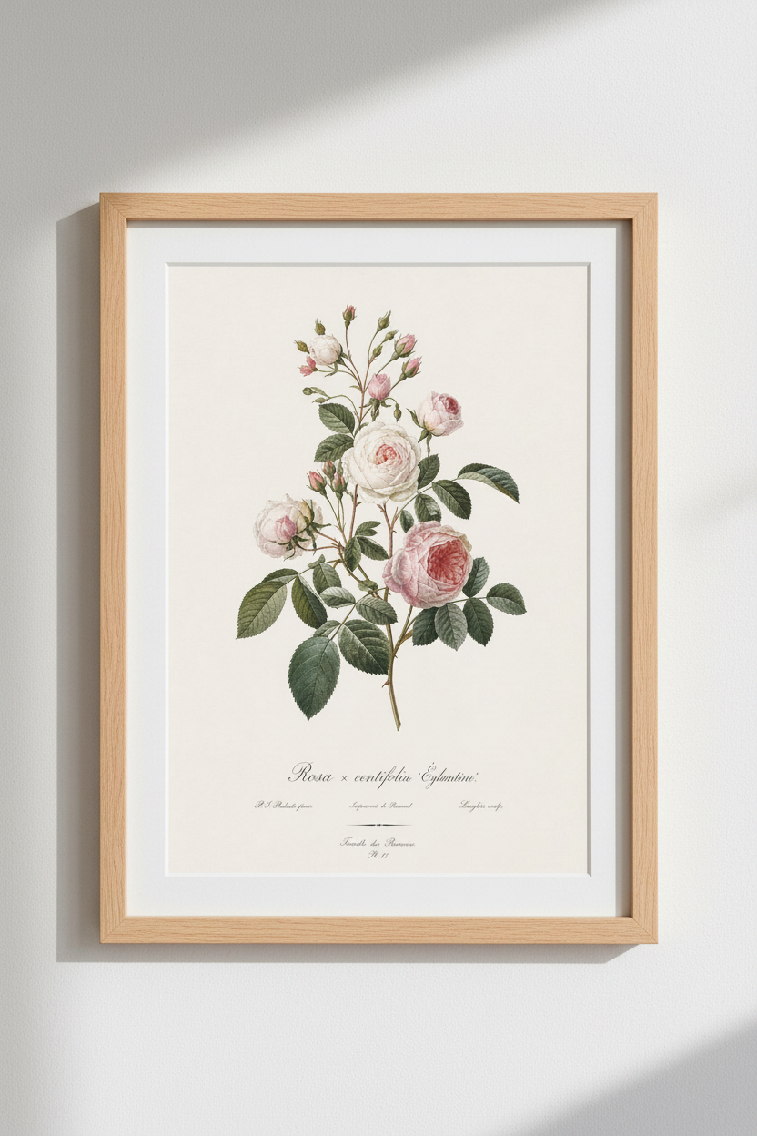 Botanical Poster | Vintage Rose Wall Art | Living Room Decor