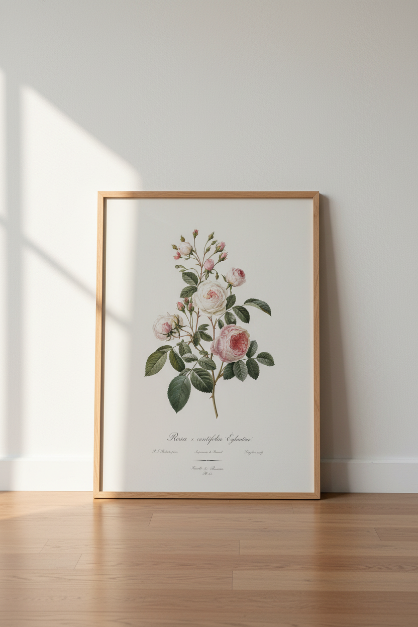 Botanical Poster | Vintage Rose Wall Art | Living Room Decor